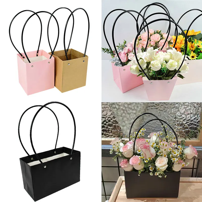 Portable Waterproof Fower Box Bag Paper Square Portable Florist Handy Flower Bags Mini Wedding Favor Party Rose Storage Box Gift