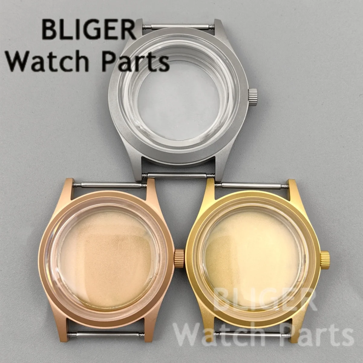 BLIGER 36mm 39mm Domed K1 Mineral Glass Matte Sandblasted Watch Case NH34 NH35 NH36 ETA2824 PT5000 Steel Diving Box Screw Crown