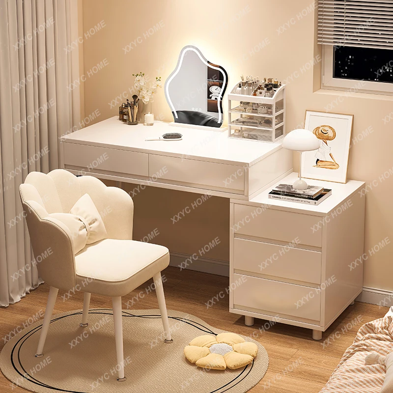 

Bedroom Modern Minimalist Cream Style Makeup Mirror Makeup Table Small Apartment Desk Bedside Table Chest of Drawers