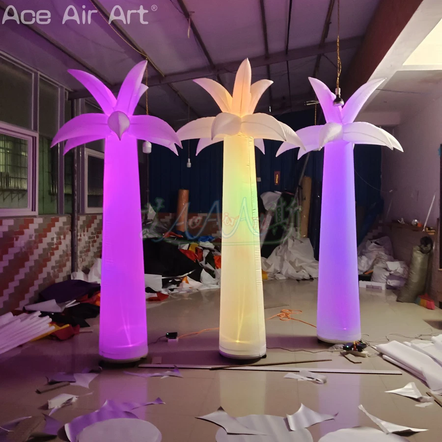 3 Pieces Inflatable Palm Tree Chamaerops Excel with Colorful Led Light for Yard Decoration and Events