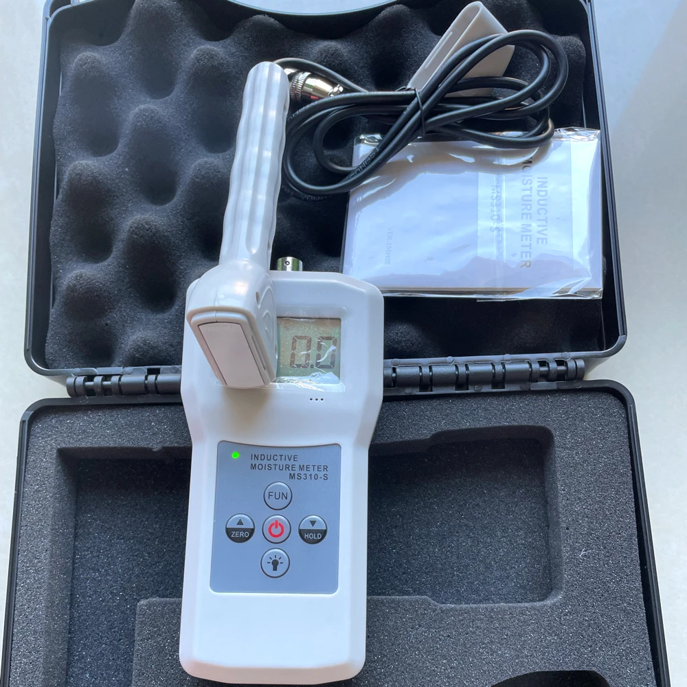 Medidor de humedad portátil inductivo de alta precisión, MS310-S para rango de medición textil 0-99%, 4 LCD digital