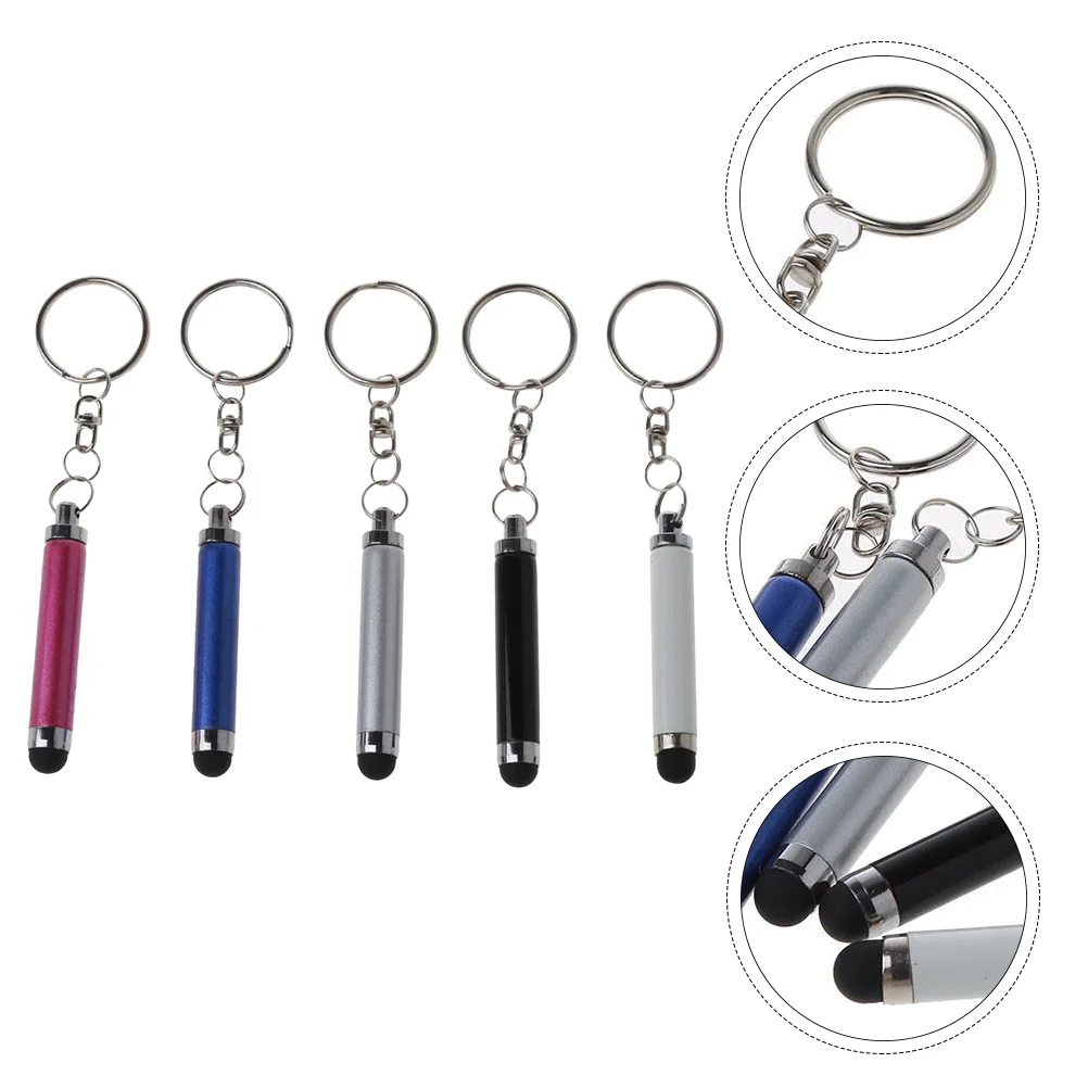 5 Pcs Portable Hand Pen Compatible Stylus Phone Pens Fine Plastic Key Chain for Electronic Devices