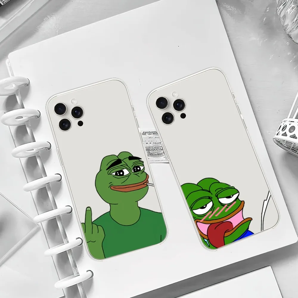 Funny P-Pepe the Cool F-Frog Sad Meme Phone Case For iPhone 11 13 Mini 15 14 12 Pro XS X Max Plus SE Xr Transparent Shell