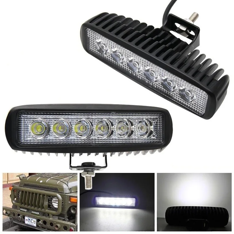2pcs 18w 6 LED Car Work Light DRL Spotlight High Bright Auto Offroad SUV Truck Headlights Driving Lamp 12V 24V 6000K