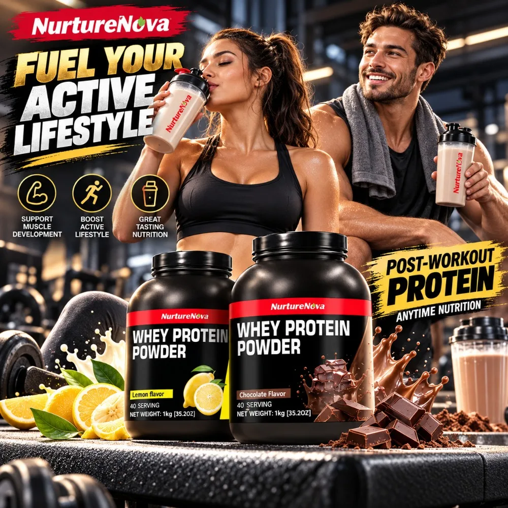 Whey Protein Powder 40 Servings Muscle Growth & Sports Nutrition Support Vanilla Strawberry Chocolate Matcha Banana Lemon Flavor