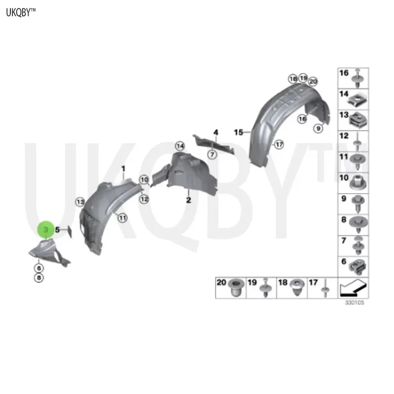غطاء لوحة أسفل غطاء العجلة اليمنى لوحة أسفل اليسار الأيمن غطاء العجلة لوحة مرفق غطاء العجلة الجانب الأيسر 51717333525 517173 #2