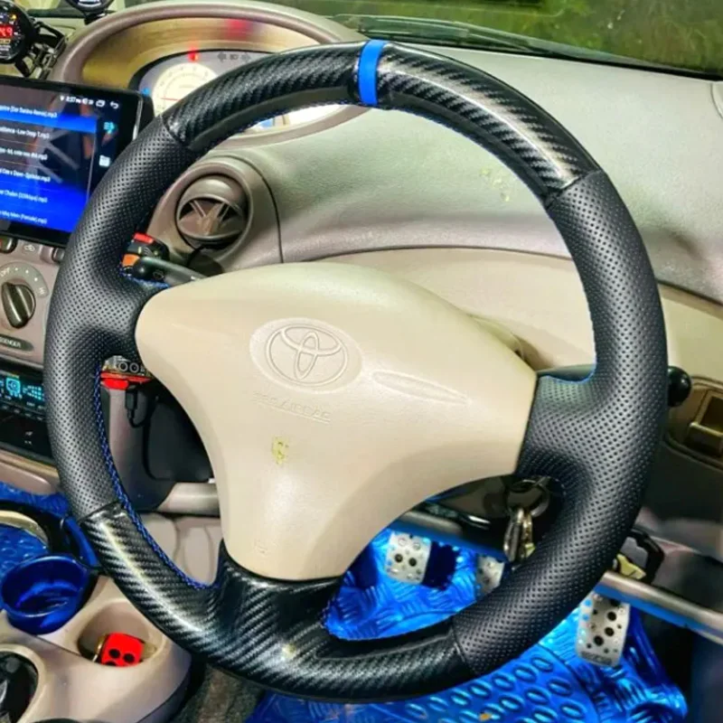 

Hand Stitched Steering Wheel Cover for Toyota Platz 2002 2003 2004 2005 Braid Carbon Leather Cover Accessory