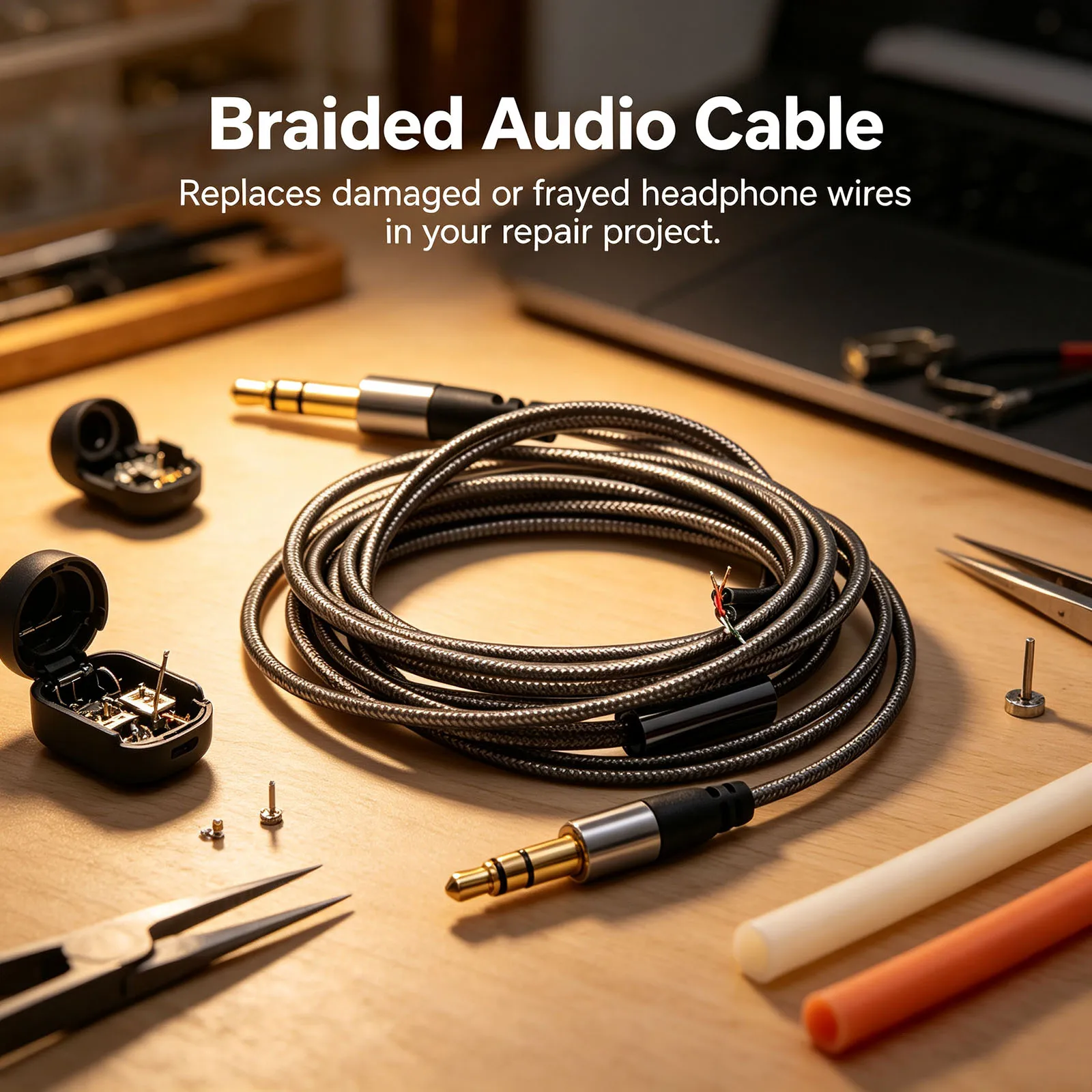 Practical 3.5mm 3-Pole Jack Audio Cable Cord Wire for Headphone Earphone Repairs Titanium gray semi-finished headphone cable