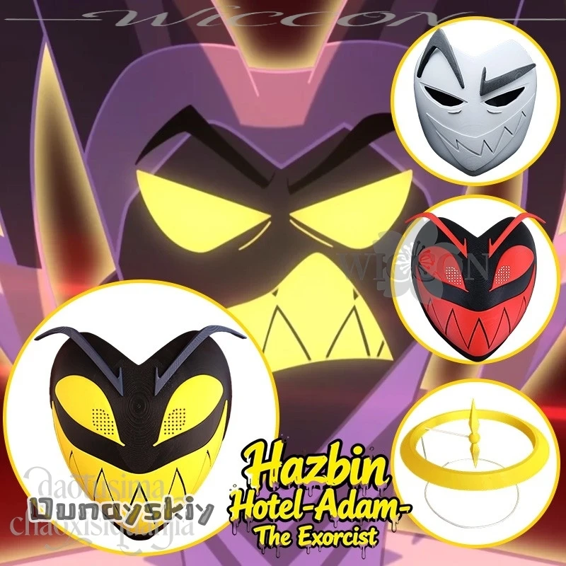 لتقوم بها بنفسك Ss @ أنيمي فندق هاسبين تأثيري آدم ثلاثية الأبعاد حمض البوليلاكتيك قناع الدعائم اكسسوارات أصفر أبيض أحمر شيطان على قناع الملاك هالوين #2