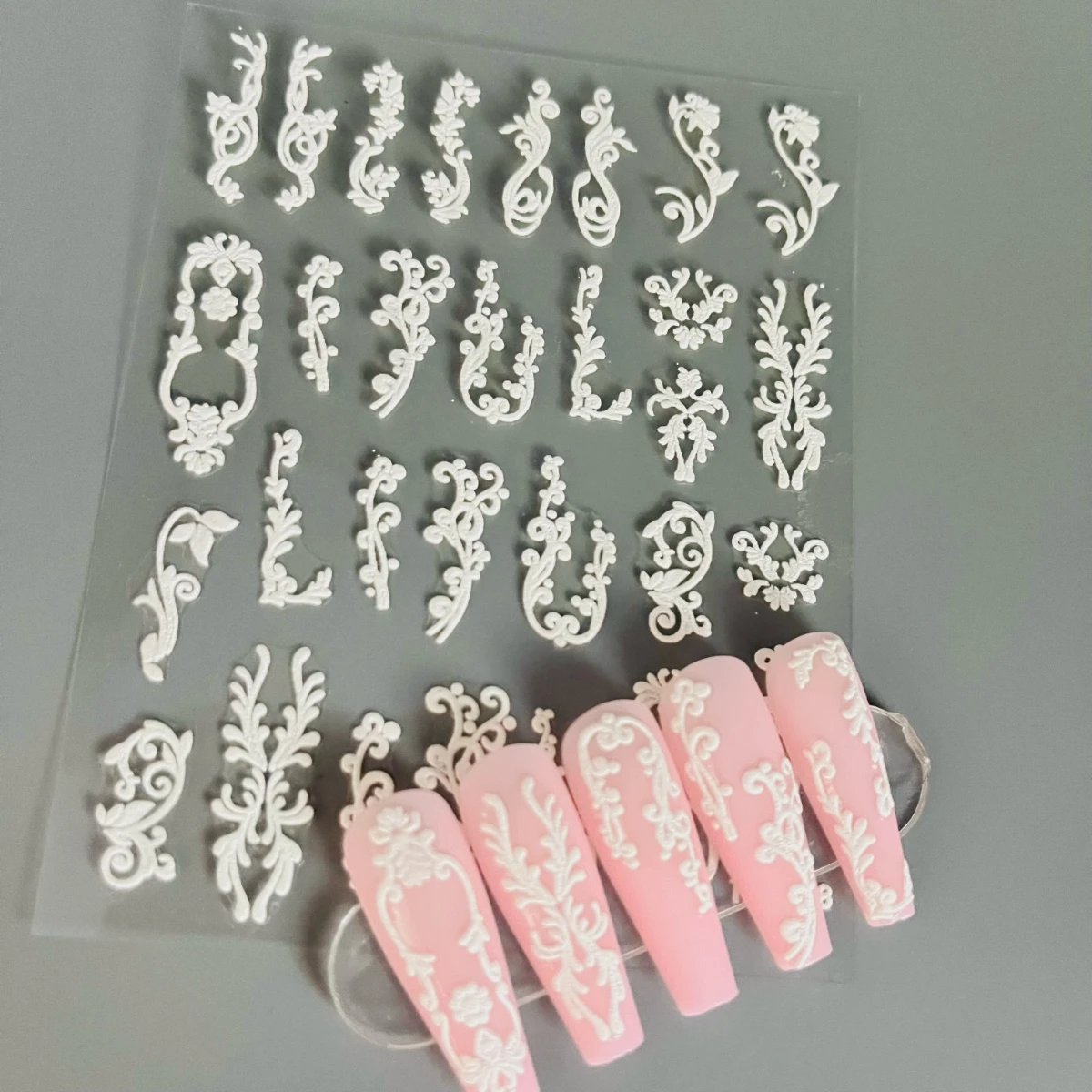 Newest White Lace flower 5d Relief Nail Art Sticker Nail Deco Slider TW-008