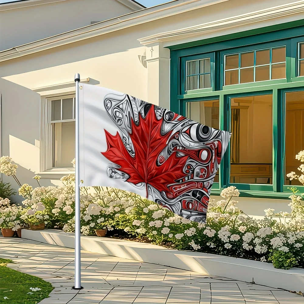 Vibrant Retro Canadian Maple Leaf Tribes Polyester Flag Starry Night Design Durable Fade-Resistant Perfect for Celebration