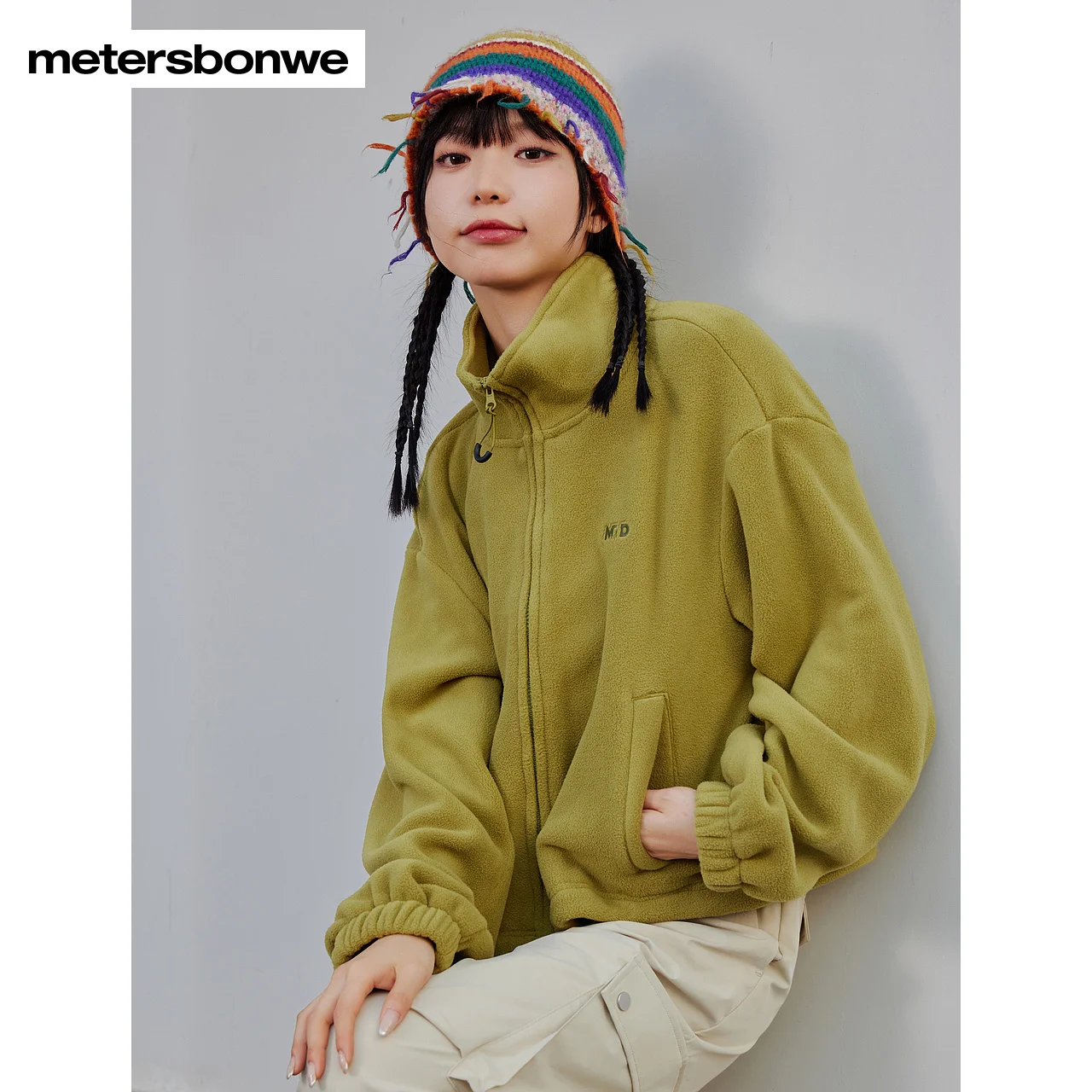 Metersbonwe-Women's Stand-Collar Fleece Jackets Hem Adjustable Zipper Cardigan Soft Comfortable Casual Wear Autumn Winter