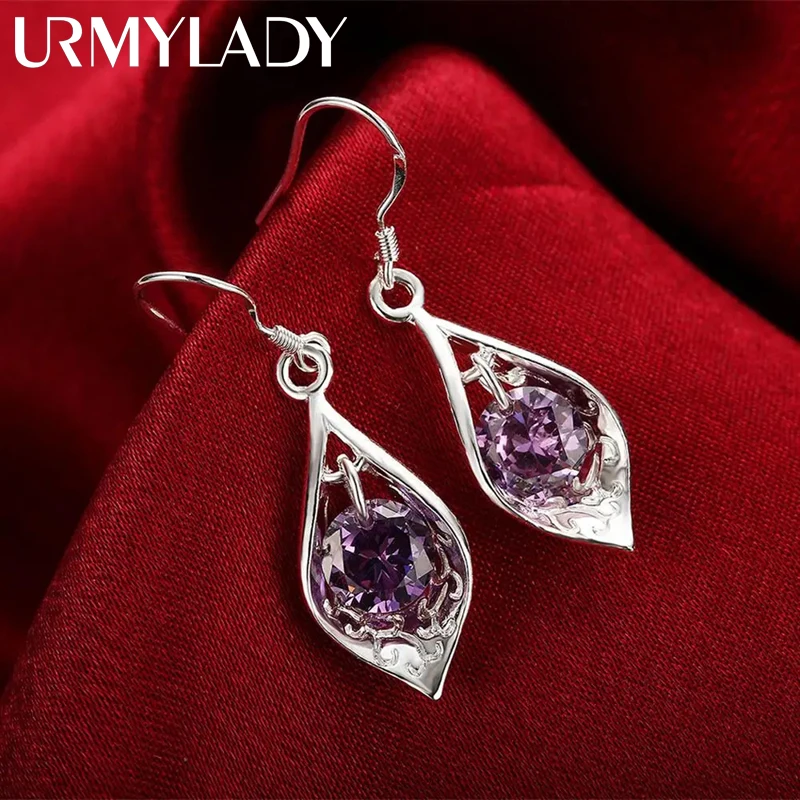 Серьги из чистого серебра 925 пробы, модные украшения, элегантные женские серьги с кристаллами, аметистом и ракушками, подарки на помолвку и Рождество.