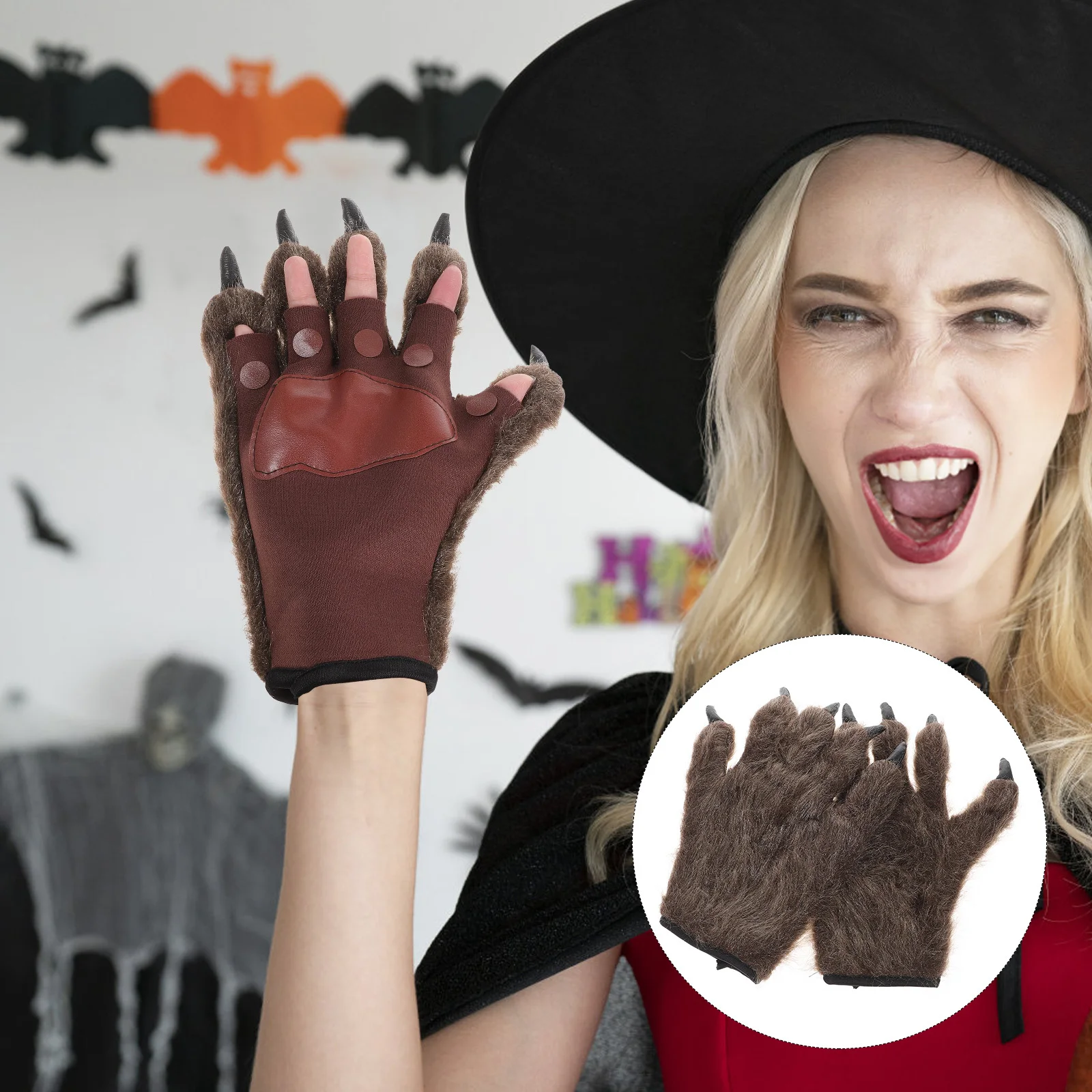 1Pair Gloves Polyester Scary Horror Costume Accessory for Halloween Masquerade Party Carnival Easter Christmas Dress Up