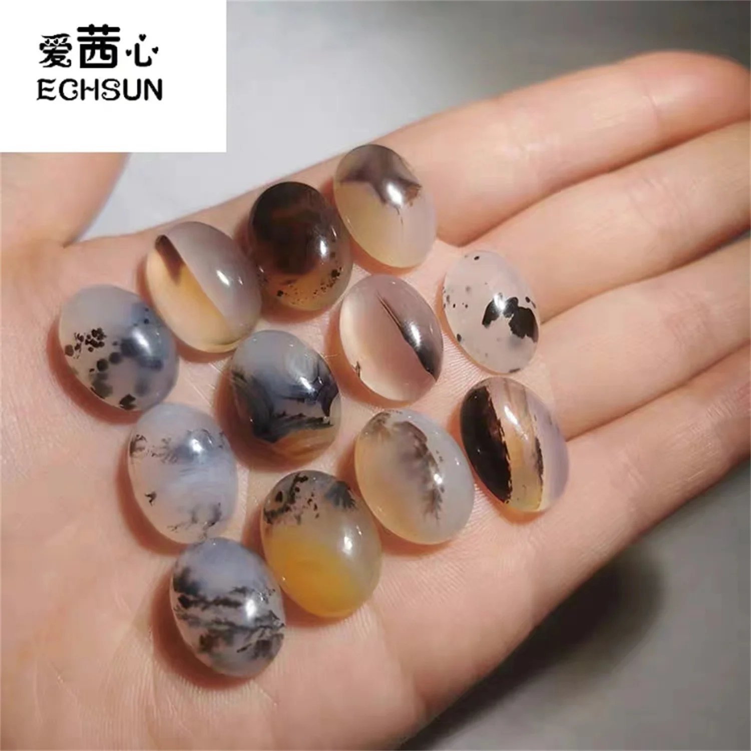 

100pcs/lot natural flower grass pattern marine chalcedony Beautiful and chic oval Various sizes Set ring pendant Accessories