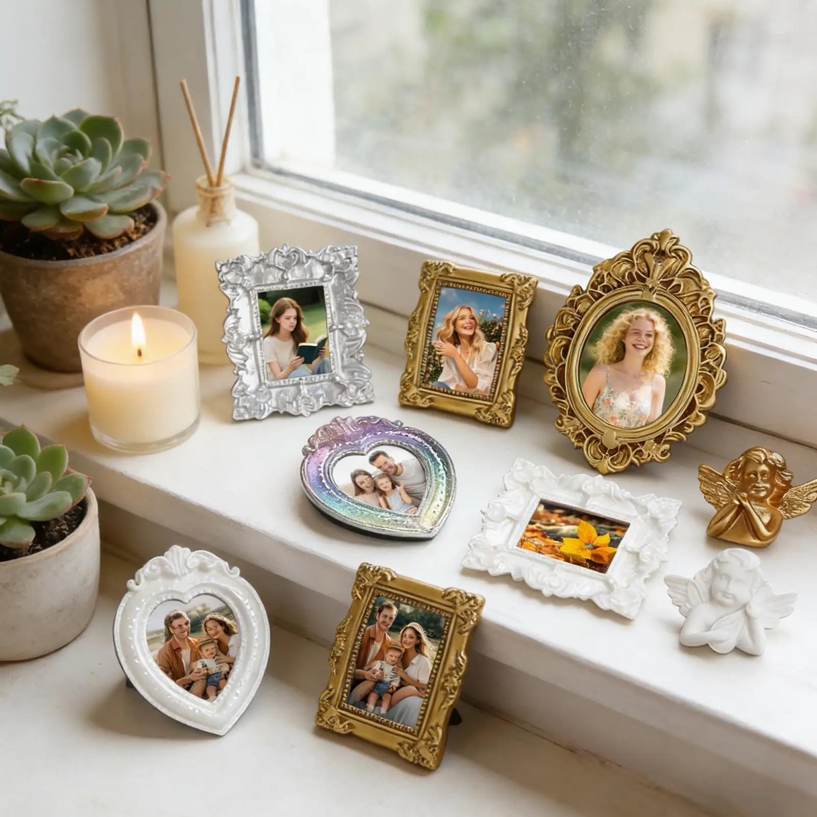 Vintage Mini Picture Frames 9 Pieces Tiny Antique Small Vintage Photography Decor Mini DIY Picture Display Frame for Photography