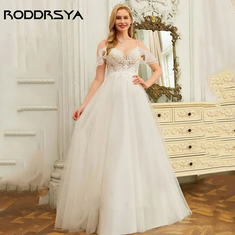 RODDRSYA sexy V abito da sposa adesivo di sposa spazzolato via treno linea A Abito da sposa personalizzato per le donne 2024 RODDRSYA sexy V abito da sposa adesivo di sposa spazzolato via treno linea A Abito da sposa p