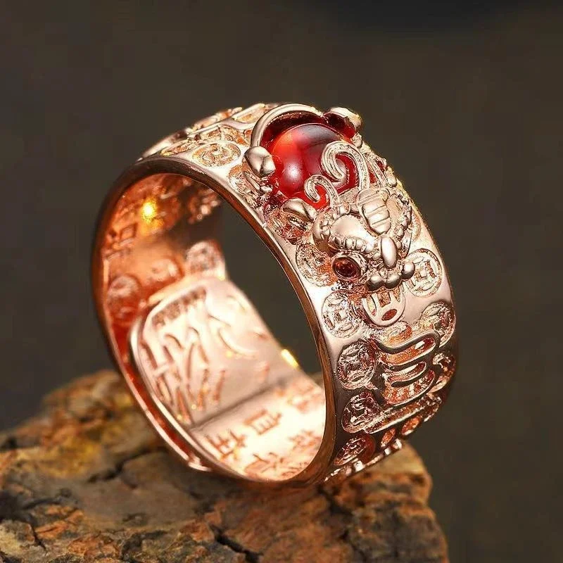 Lucky Amulet Feng Shui Pixiu Ring for Women Men Retro Silver Plated Adjustable Rings Good Luck and Wealth Buddhist Jewelry Gift