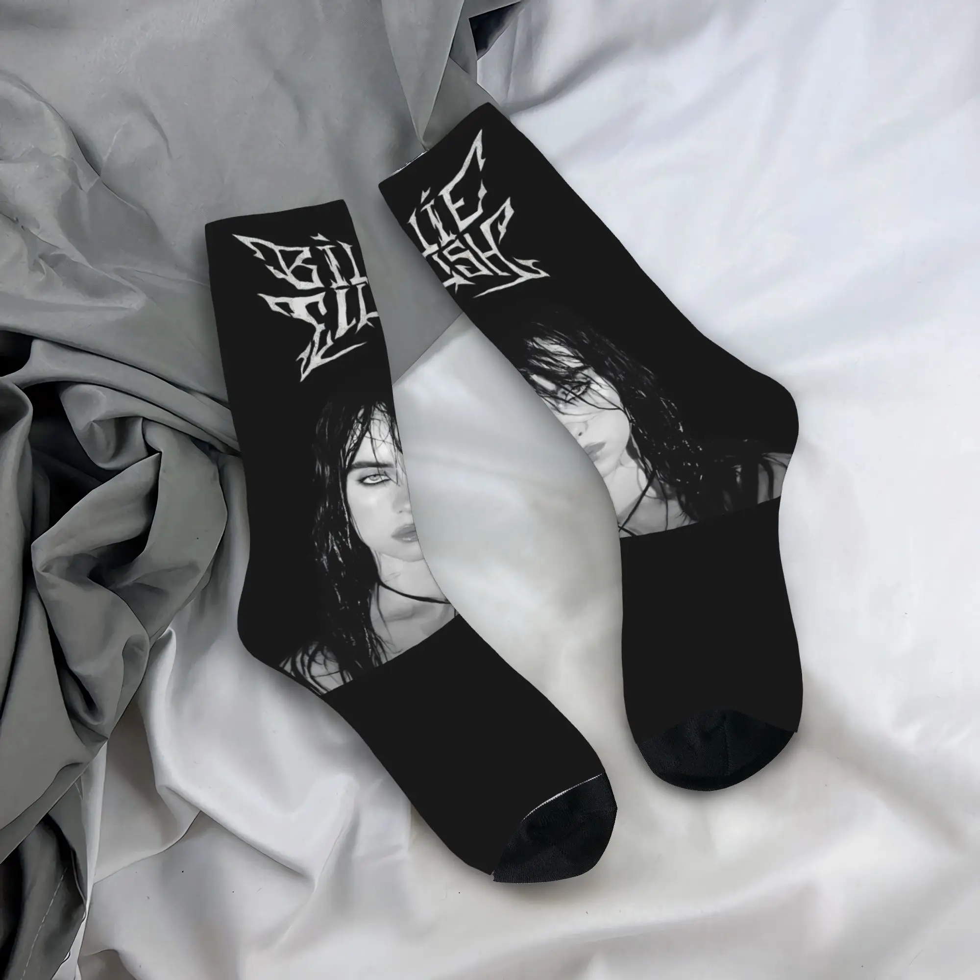 

Баскетбольные носки в стиле ретро American Singer B-Billie-Girl E-eilish, средние носки-трубы для женщин и мужчин, впитывающие пот,