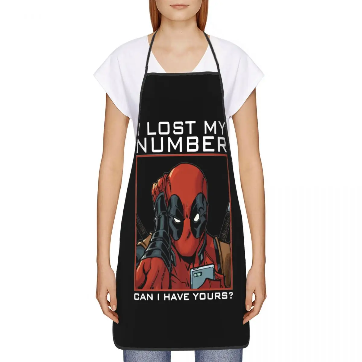 Best Deadpool Lost My Number Polyester Apron 52*72cm Kitchen Baking Bib Tablier Hotel Pinafores for Chef Barista