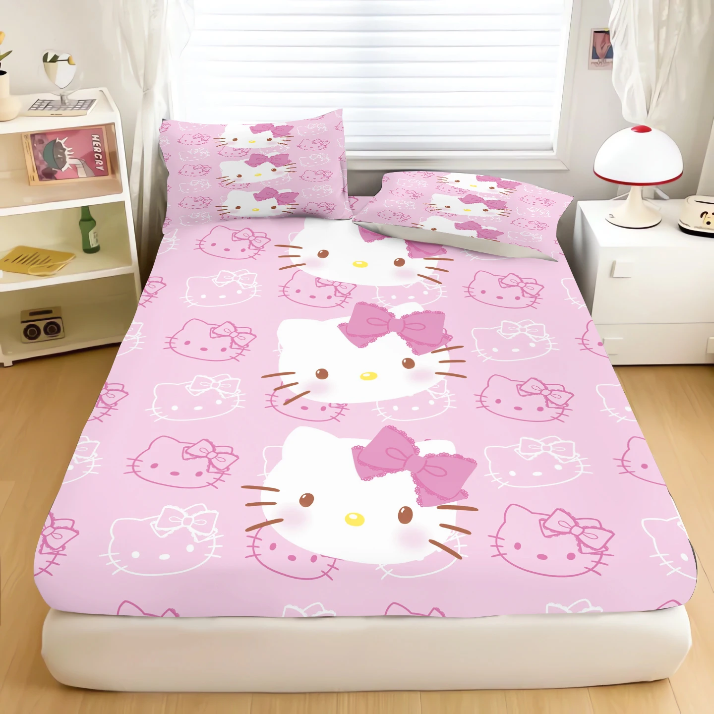 

MINISO Hello Kitty простыня с рисунком, комплект постельного белья, покрывало в стиле аниме с принтом, подходит для детей и взрослых, 2/3 шт.