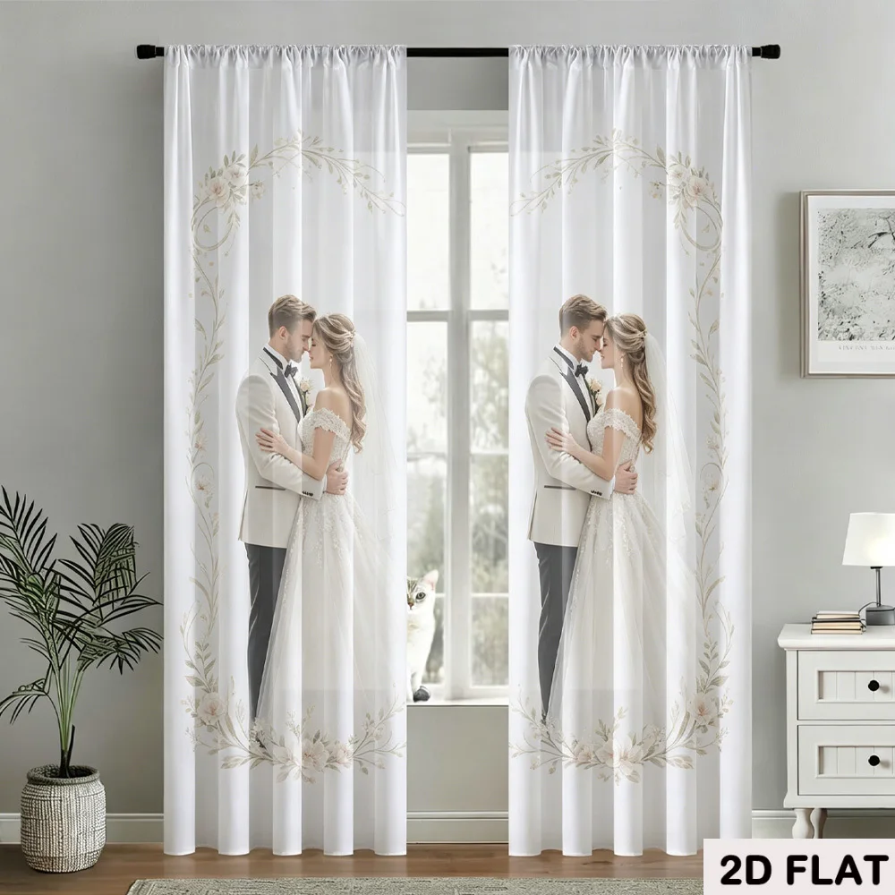 2D FLAT Customize 2pcs Sheer Curtains, Custom Any Image Semi Sheer Curtains Window Curtains Drapes for Living Room Bedroom