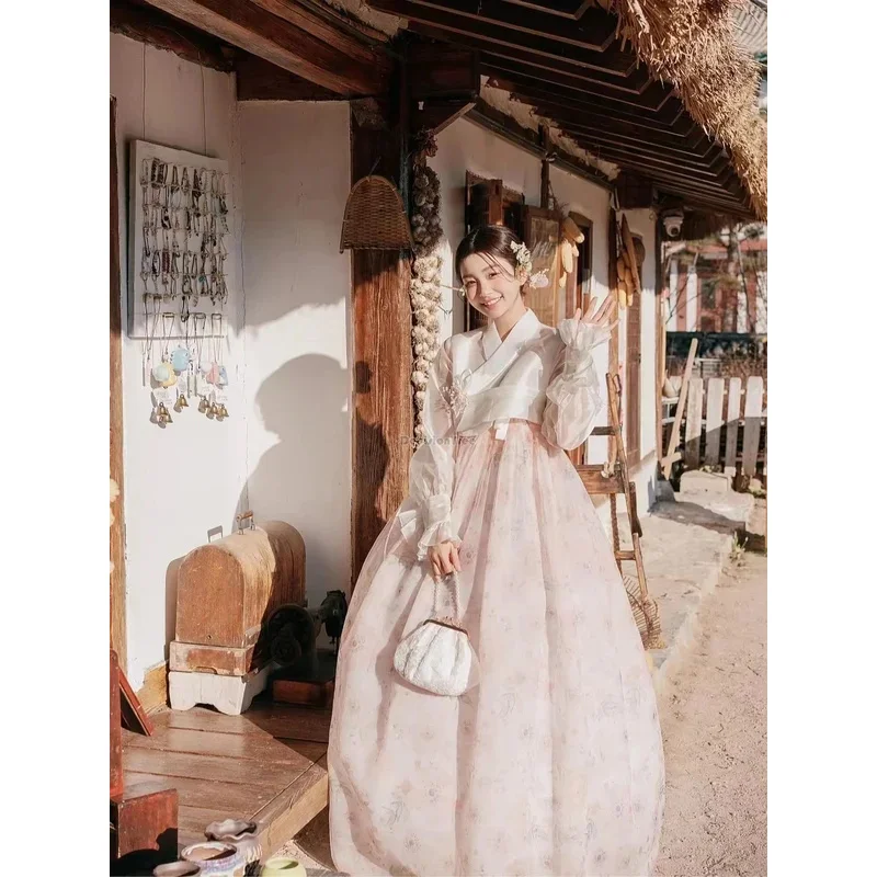 

dd542025 горячий стиль женский улучшенный ханбок фото повседневный костюм принцесса юбка-корт свободное повседневное корейское платье жен