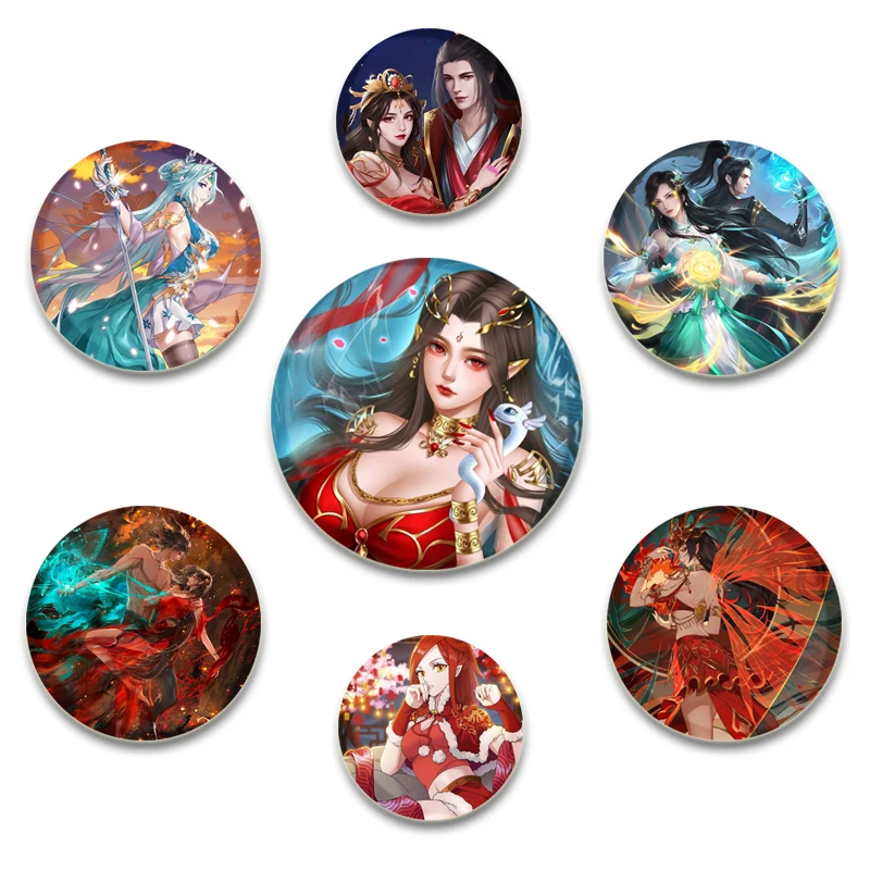 58/44/32MM DoupoCangqiong Nian Fan Chinese Anime Fights Break Sphere Tinplate Brooch Pins XiaoYiXian LinCai YaoChen YaFei Badge