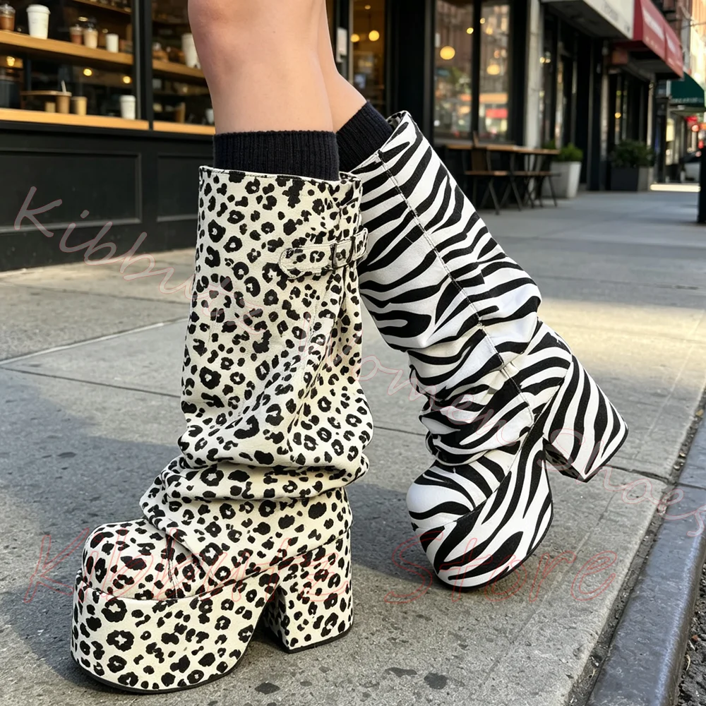 Animal Print Platform Boot Kne - Vintage Fashion Boots ulasan dan harga