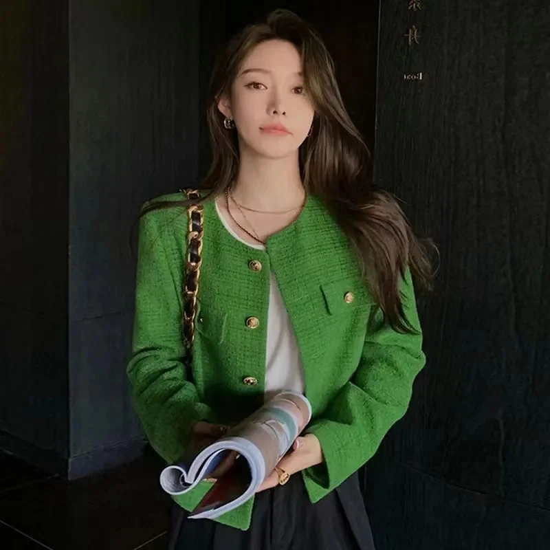 Green Fragrance Coat 2024 Spring And Autumn New Korean Version Of High Quality Temperament Ladies Fashion Niche Short Coat Tide