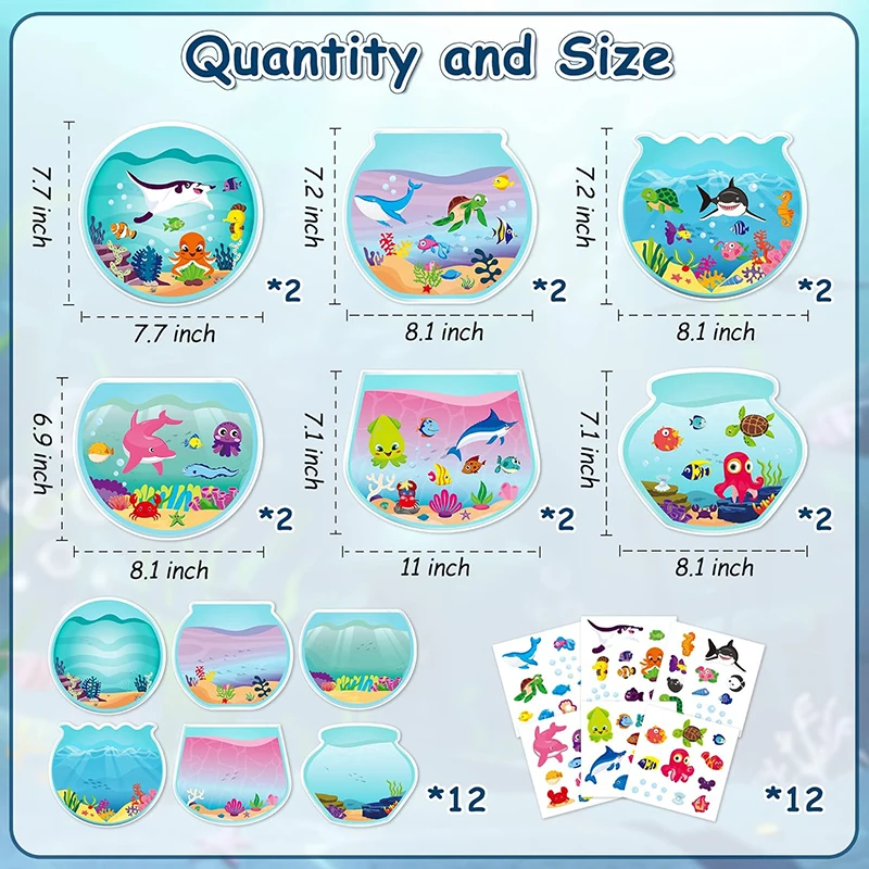 12Pcs Summer Sea Animal Stickers Scene for Kids Make a Ocean Sticker Scene Sharks Tropical Fish Art Craft DIY Class Activities