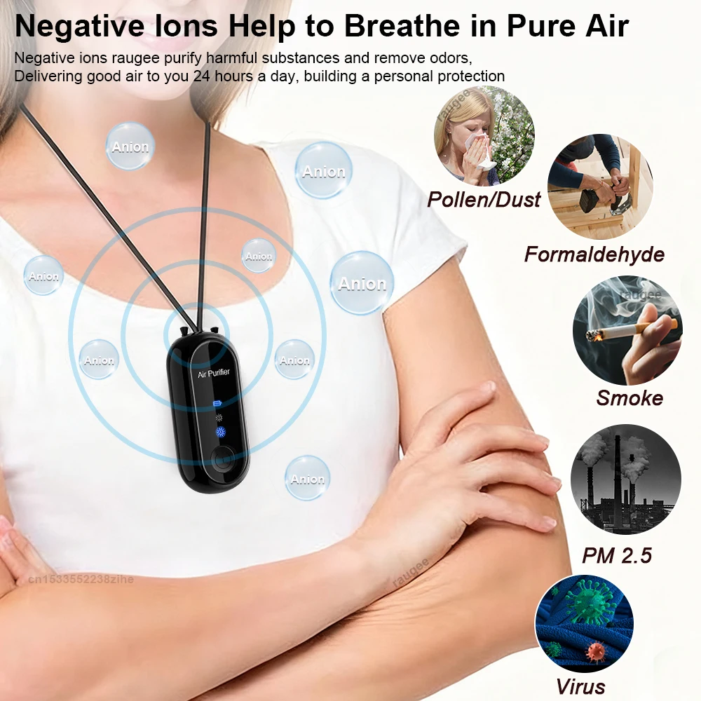 Mini Air Purifier Negative Ion Generator Air Freshener for Cars Portable Hanging Neck Air Purifier Smoke PM2.5 Virus Remover