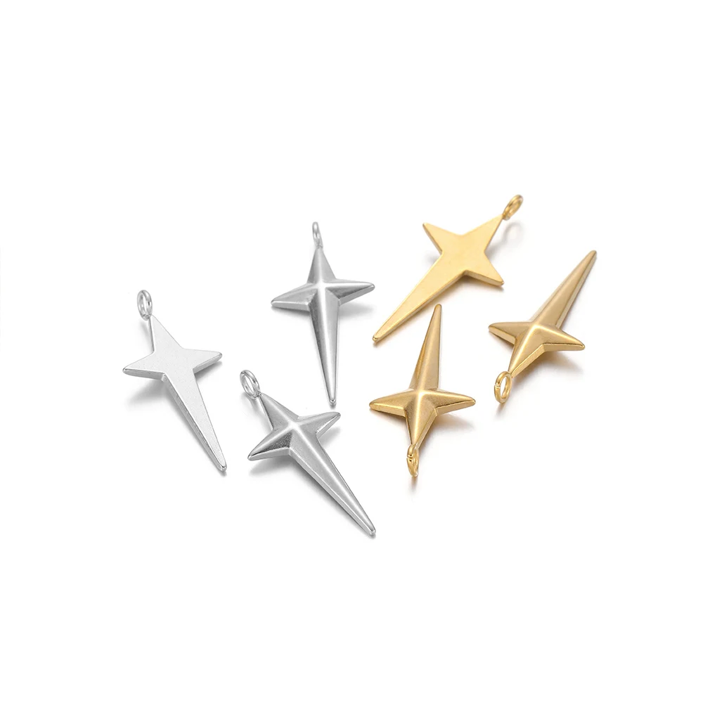 5Pcs Stainless Steel Gold Plated Cross Star Charms Necklaces Pendants for DIY Delicate Jewelry Earrings Making Bracelet Findings