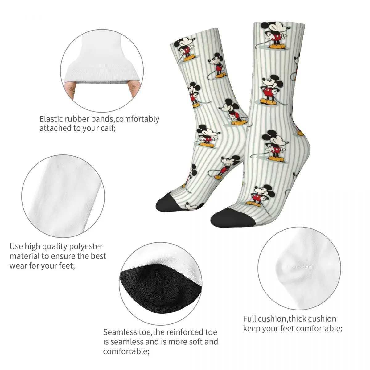 Autumn Winter Harajuku Men's Women's Cute Mickey Cartoon Socks Sweat Absorbing Basketball Socks