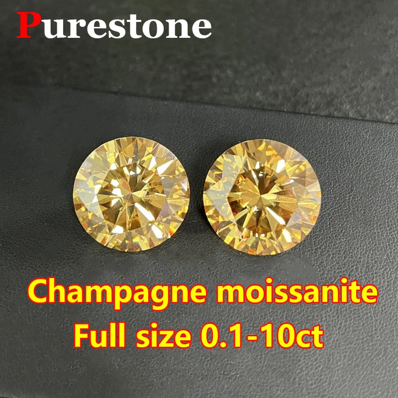 Champagne Round 0.1-10ct Moissanite Loose Stone Colorful Rare Pink Red Purple Colored Green Black Blue Real Moissanite Diamonds