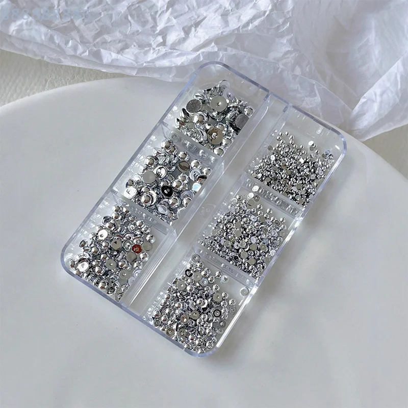 

Металлические заклепки, подвески для маникюрных украшений, 6 сеток, 3D золотые, серебряные полукруглые шариковые шпильки для дизайна ногтей