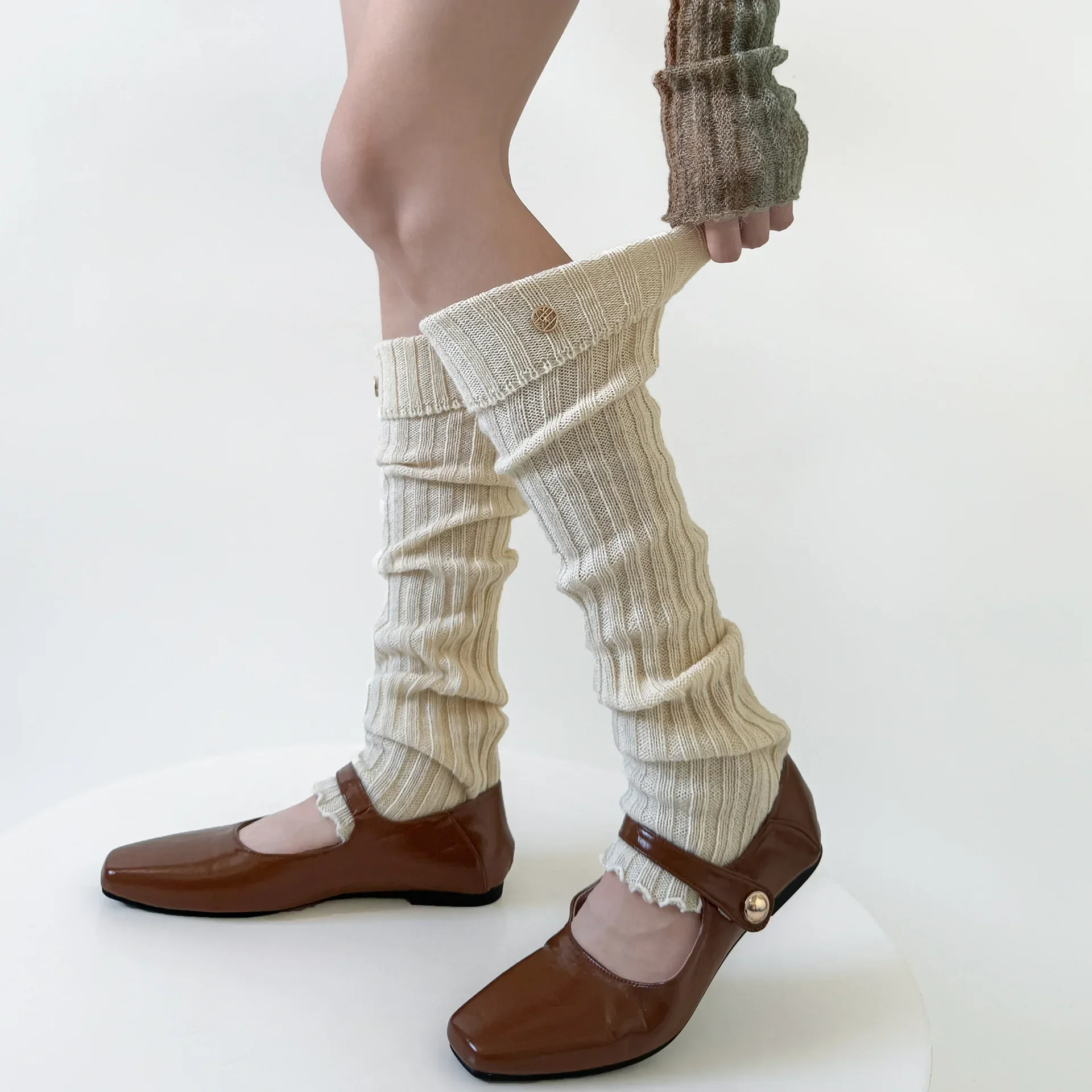 Wolle Beinlinge Frauen Herbst und Winter Warme Gestrickte Fuß Abdeckung JK Lolita Kawaii Rüschen Socken Strümpfe Mädchen Süße Beinlinge