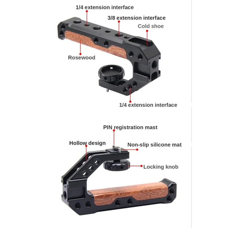 1 STKS Arrl Lokaliseren Top Houten Handvat Zwart Hout + Metaal Voor Sony Canon Nikon Camera Kooi Voor Microfoon LED Licht Monitor