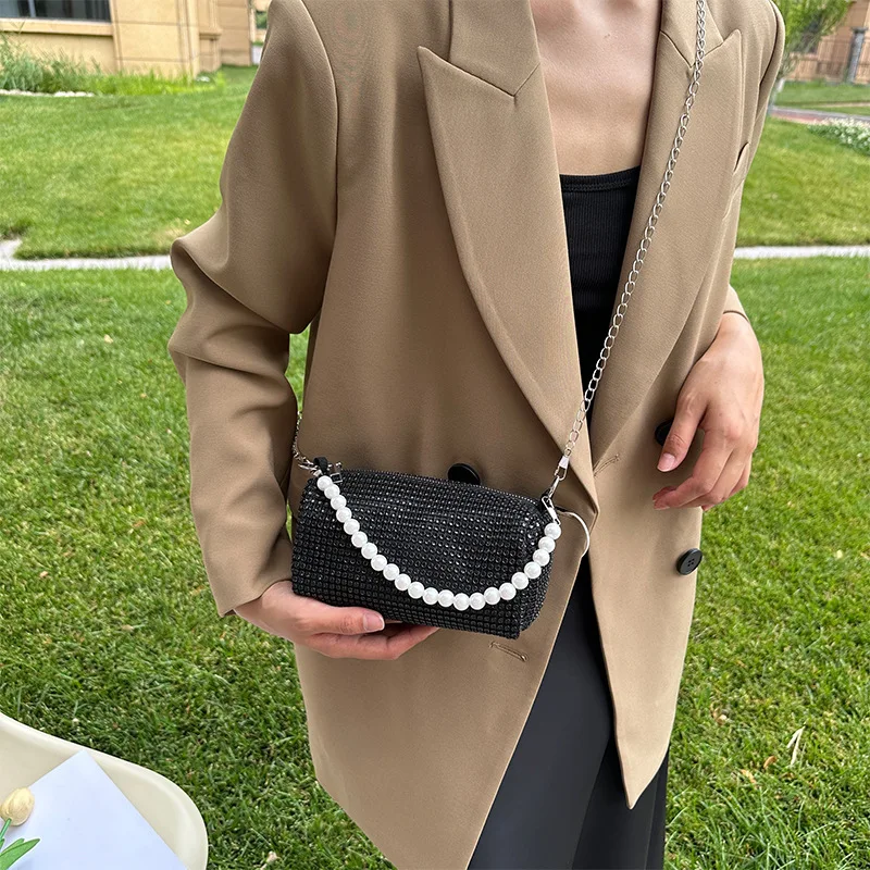 

Модная цилиндрическая маленькая сумка, новая корейская версия, блестящая женская сумка через плечо с бриллиантами, сумка через плечо с цепочкой в западном стиле