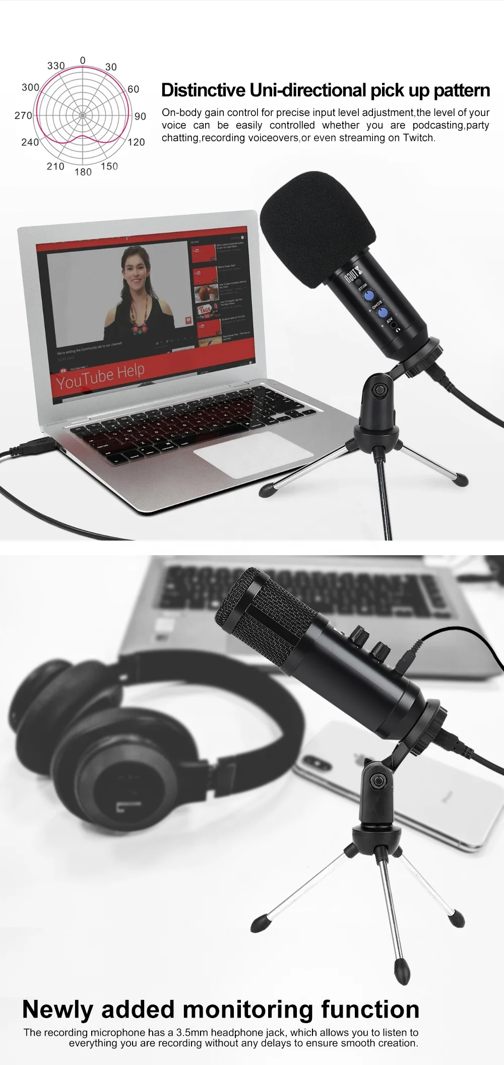 Dieci articoli TLF Xtuga China Factory Wholesale Pro USB Microfono a condensatore per PC USB Treppiede Set di microfoni da tavolo