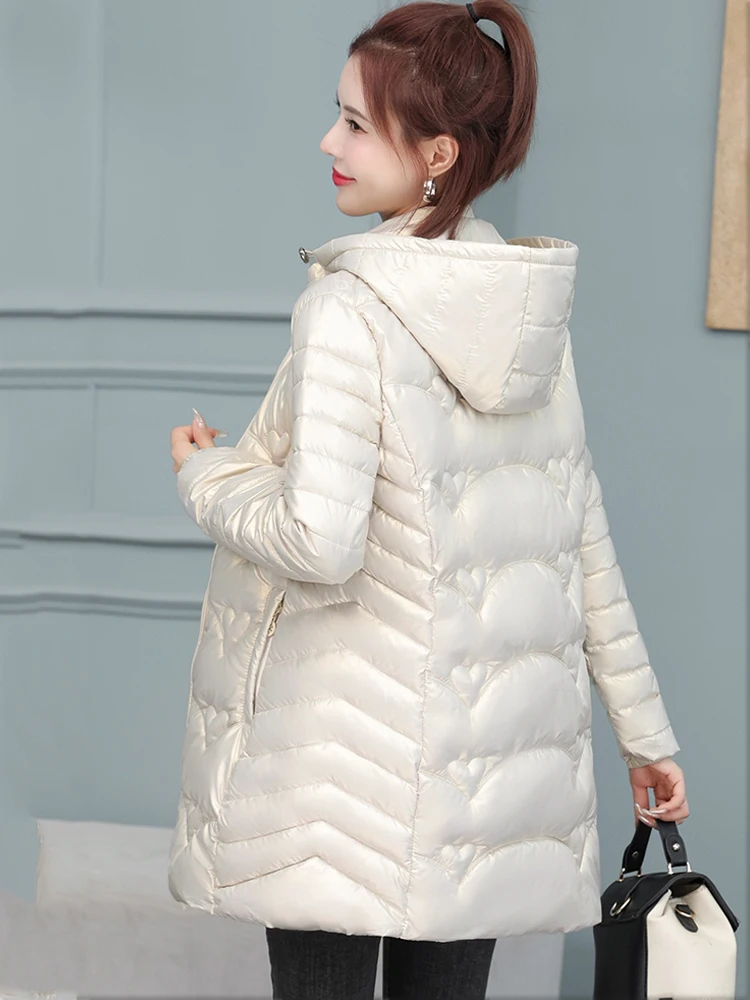 Giacca invernale Cappotti lunghi Donna Piumino in cotone lucido con cappuccio Caldo Parka casual Cappotto imbottito in cotone Donna JJ1060