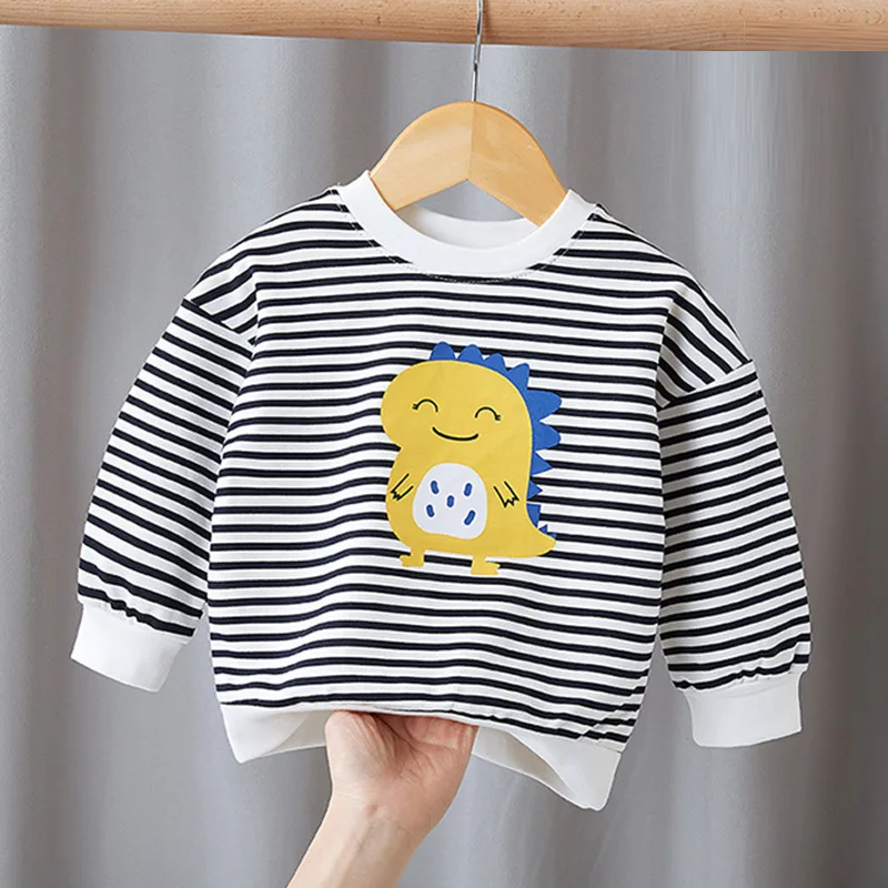 Baby Boys and Girls Fashion T-shirt Multi Color Stripe Comfortable Cotton Solid Long Sleeve Thin Cartoon Print Bottom Shirt