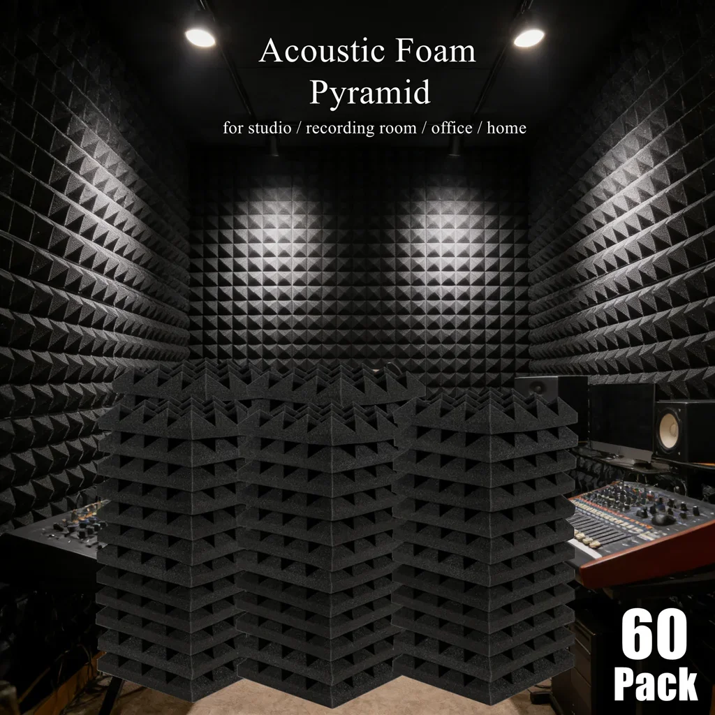 Make Friend 60Pcs 250x250x50mm Studio Acoustic Soundproof Foam Pyramid Sound Absorption Noise Insulation Treatment Panels