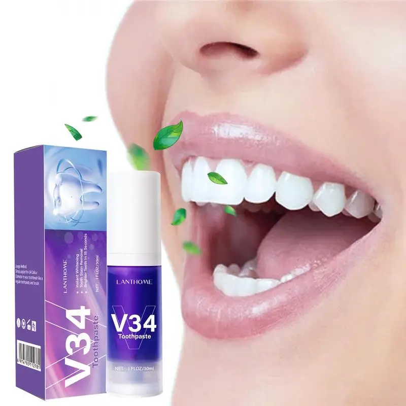 Dentifrice blanchissant pour les dents, soins de l'émail, élimination facile de la polaire, de la plaque, des taches, du jaunissement, des soins buccaux, violet V34