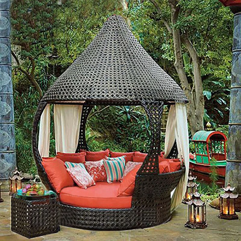 Outdoor garden luxury PE rattan bed pool outdoor beach lounge chair Rattan chair sofa simple and modern