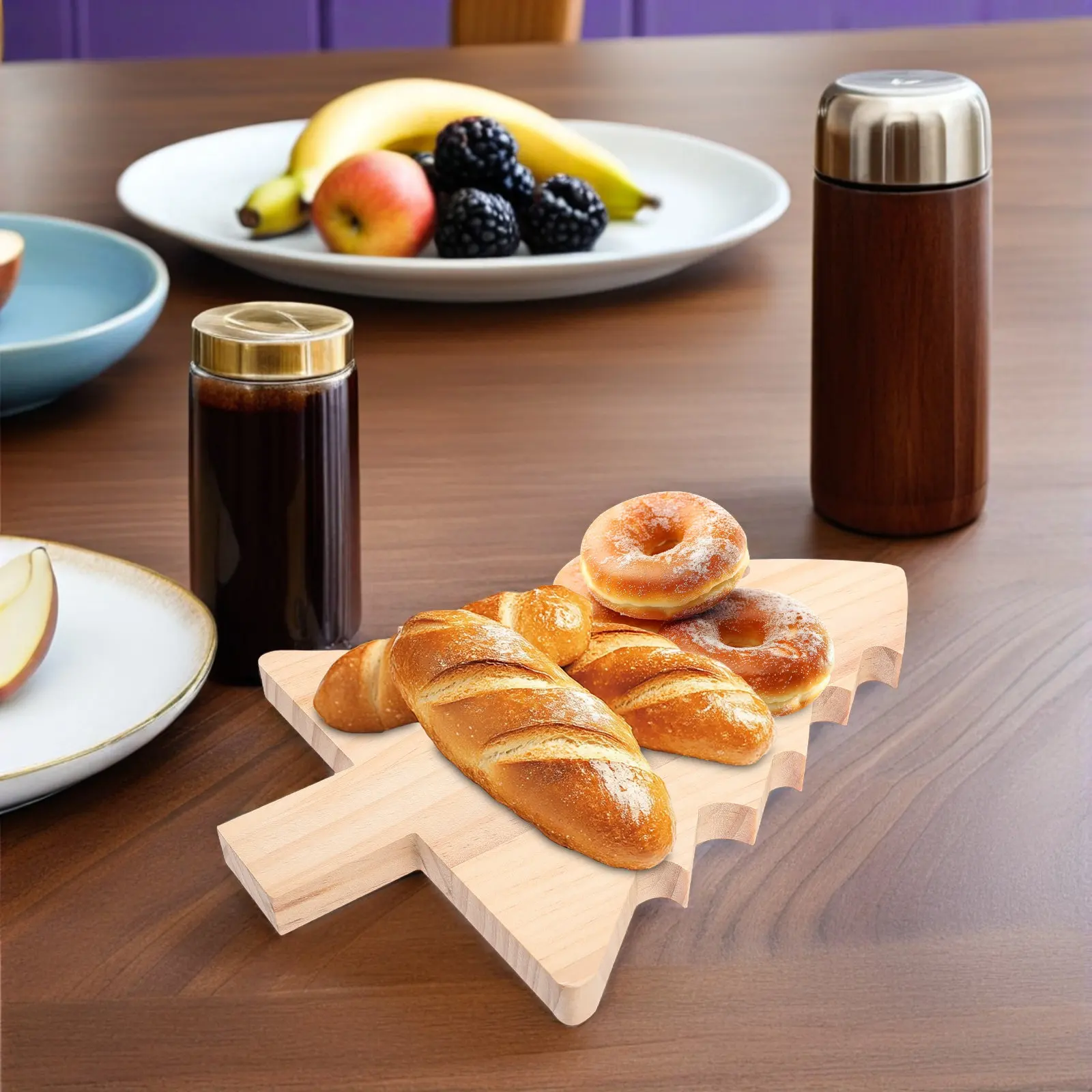 Tabla de cortar de madera con diseño de árbol de Navidad, color caqui, bandeja decorativa para servir en festividades, para embutidos, queso, pan y verduras, para cocina