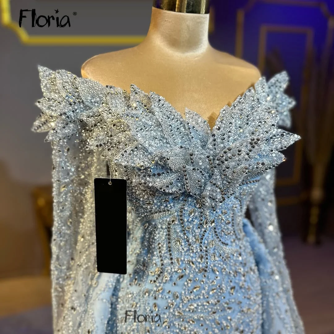 

Luxurious Sky Blue Formal Prom Party Dresses Two Pieces Design With Long Overskirt Engagement Gown Customized Bridal Dresses