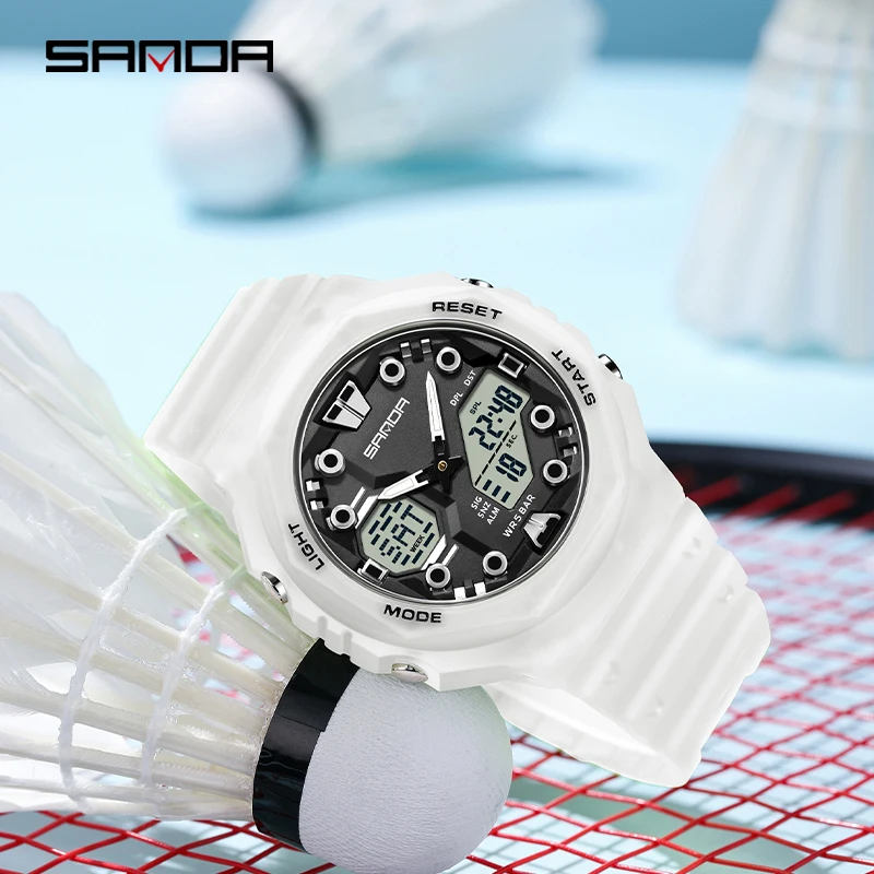 SANDA 6200 Men & Women Student Quartz Wristwatch, Multifunctional LED Electronic Watch, Waterproof With Alarm Function