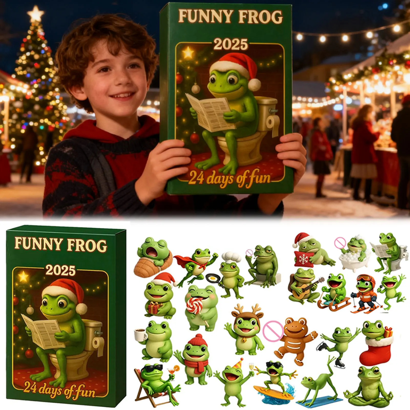 

2025 New Christmas Frogs Themed Advents Calendar Frogs Collectible Holiday Surprises 24 Pack Xmas Tree Ornaments Present