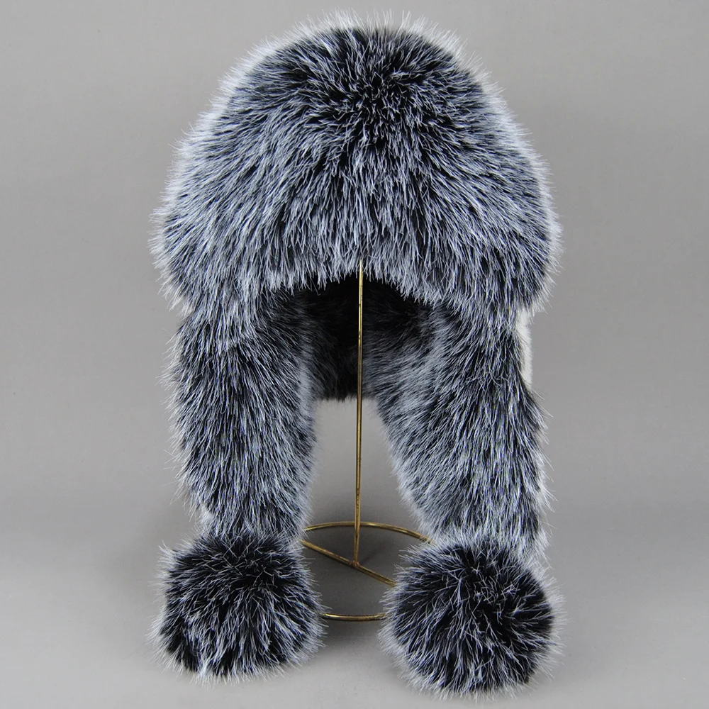 New Style Fake Fox mink Fur Hats Super Soft Women Winter Hat Cotton Lining Warm Russian Fashion Ski Beanies Plush Solid Color